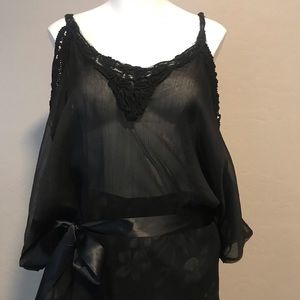 Sheer drop shoulder black blouse
